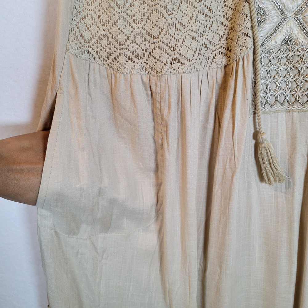 Aratta Silent Journey Women Crochet Lace Beaded Tank Maxi Dress Size Large Beige - Picture 10 of 11